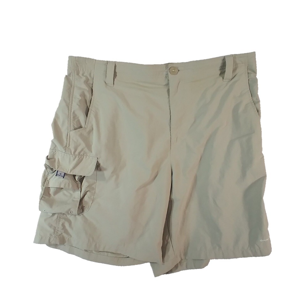 Columbia PFG Cargo hiking Shorts Men's large tan beige nylon Comfort Waist